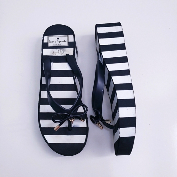 kate spade Shoes - Kate Spade Chunky Wedge Striped Thong Sandals